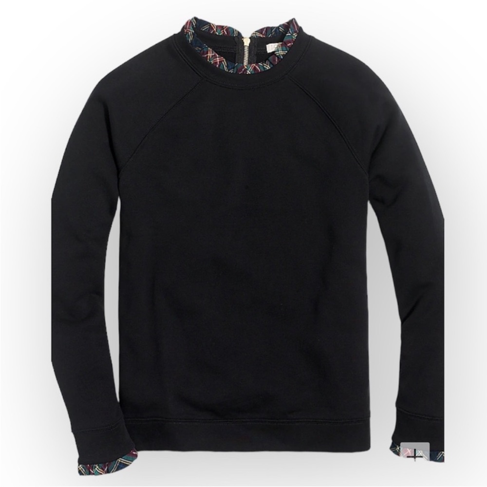 J. Crew Woven ruffleneck pullover sweatshirt black plaid H0273 Size Small